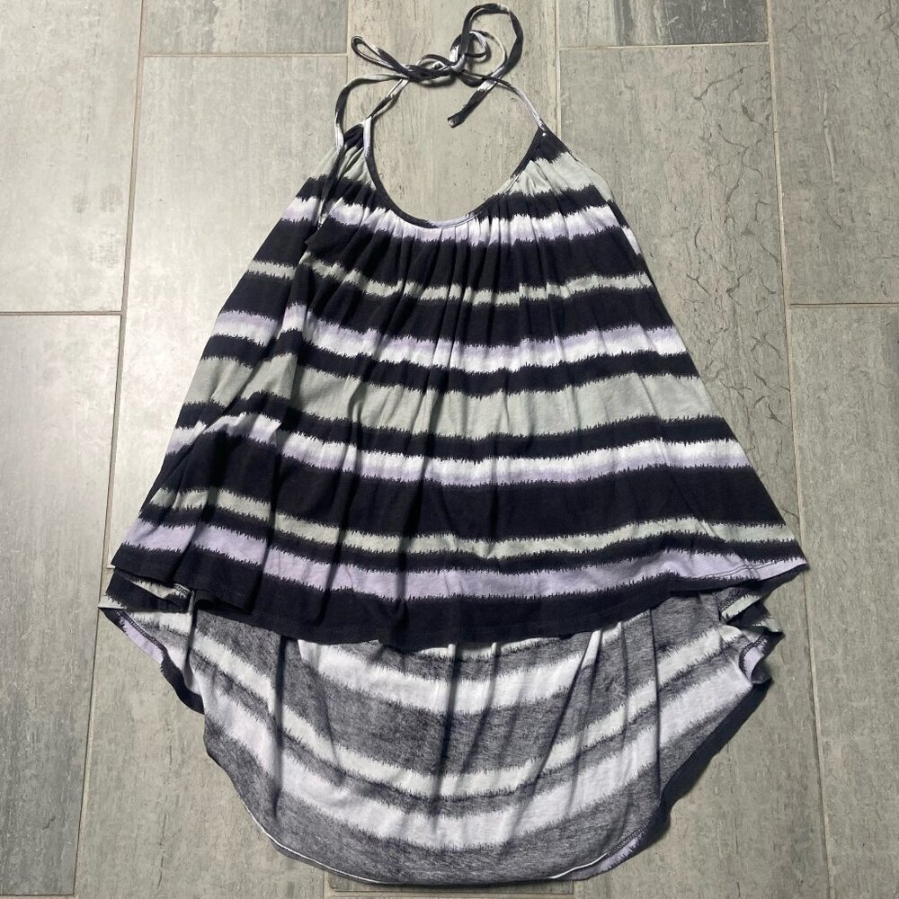 Bobi Striped Hi-Low Adjustable Cotton Halter Tank Top Gray White Size Medium